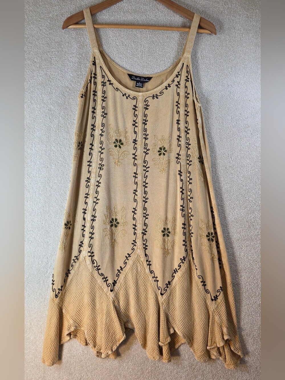Double Decker Ivory Floral Embroidered Flowy Tunic Mini Dress Fairy Cottage L
